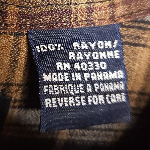 Chereskin Mens Brown Black Plaid Rayon Button Down Large - Picture 5 of 6